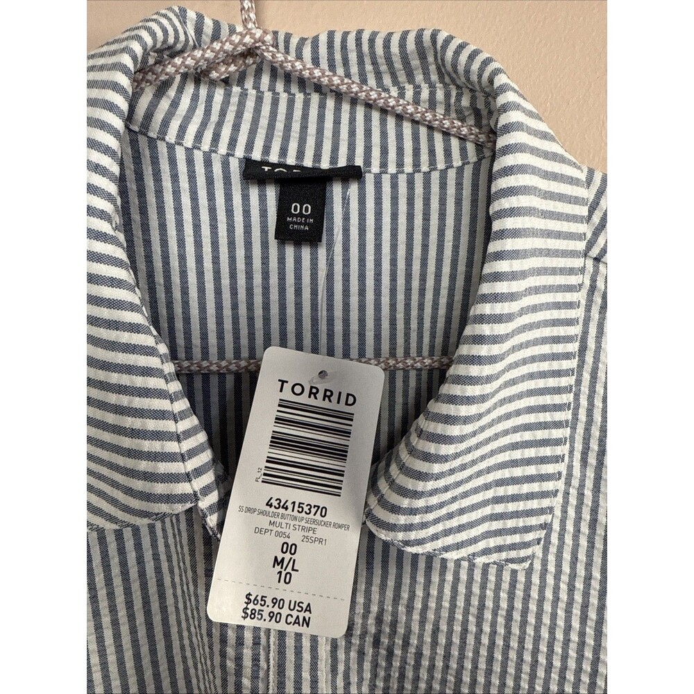 Torrid A-Line Mini Romper Size M/L 10 Button Striped Pockets Brand New Tags - Picture 3 of 11